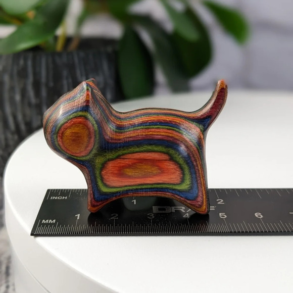 Wooden hand carved kitty cat feline figurine statue in multi-color - Picture 11 of 12
